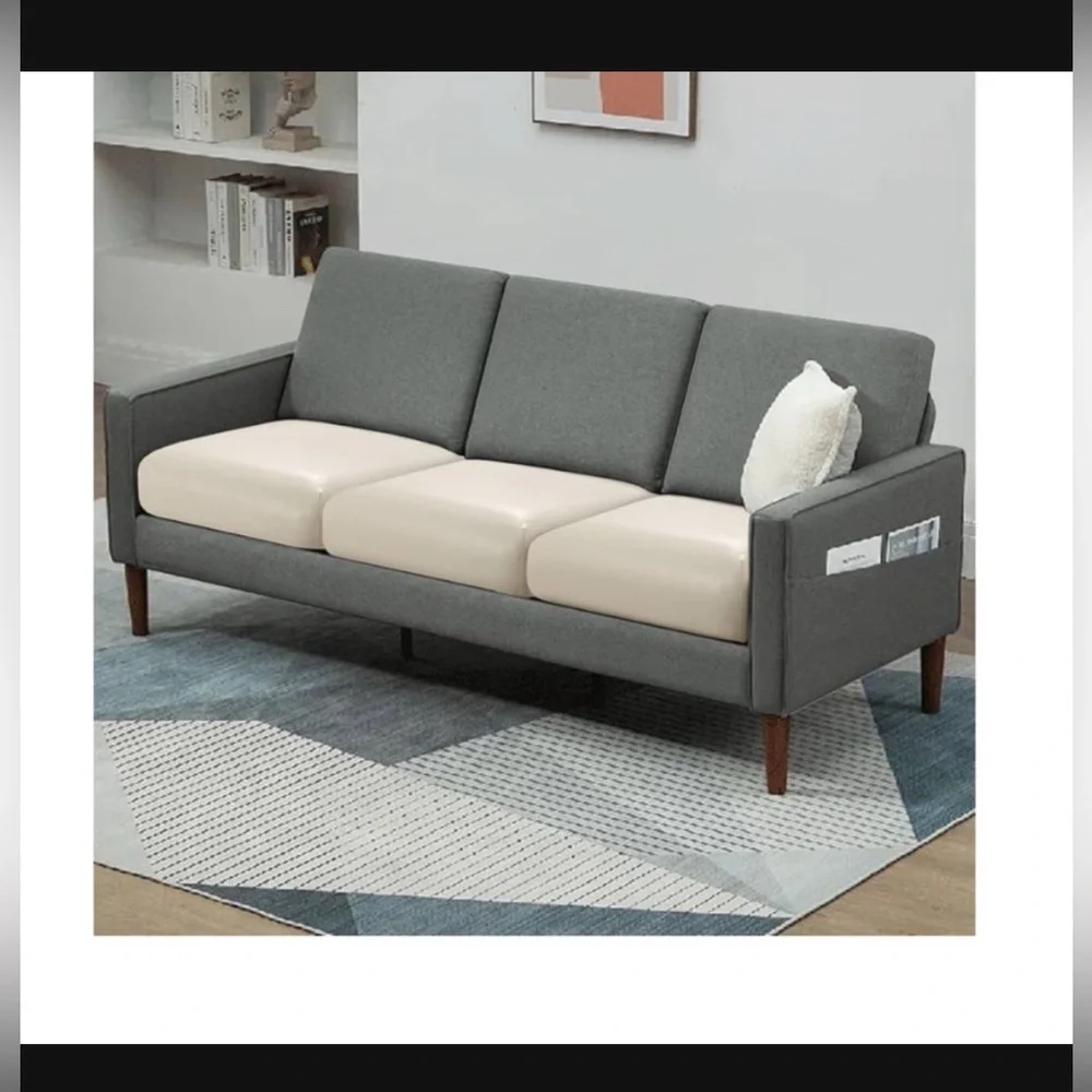 4 Beige PU Leather Couch Cushion Cover